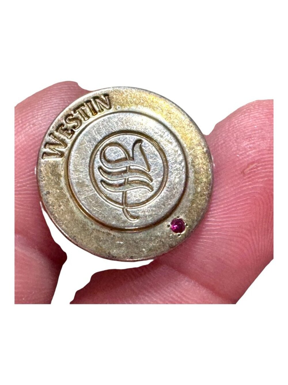 Vintage Tiffany & Co 18k Gold Top & Sterling Silver Back Westin Hotel Lapel Pin
